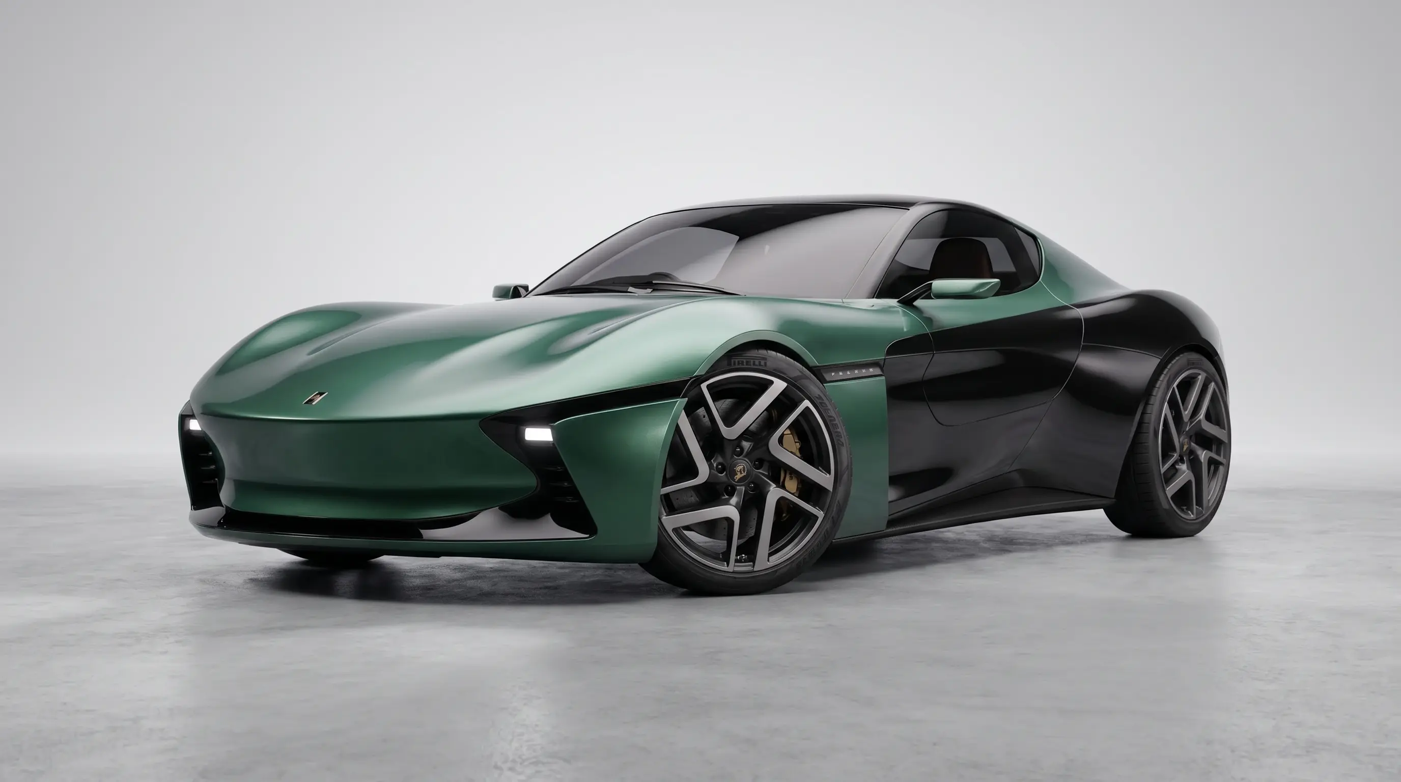 Longbow Roadster in British Racing Green, studio three-quarter
